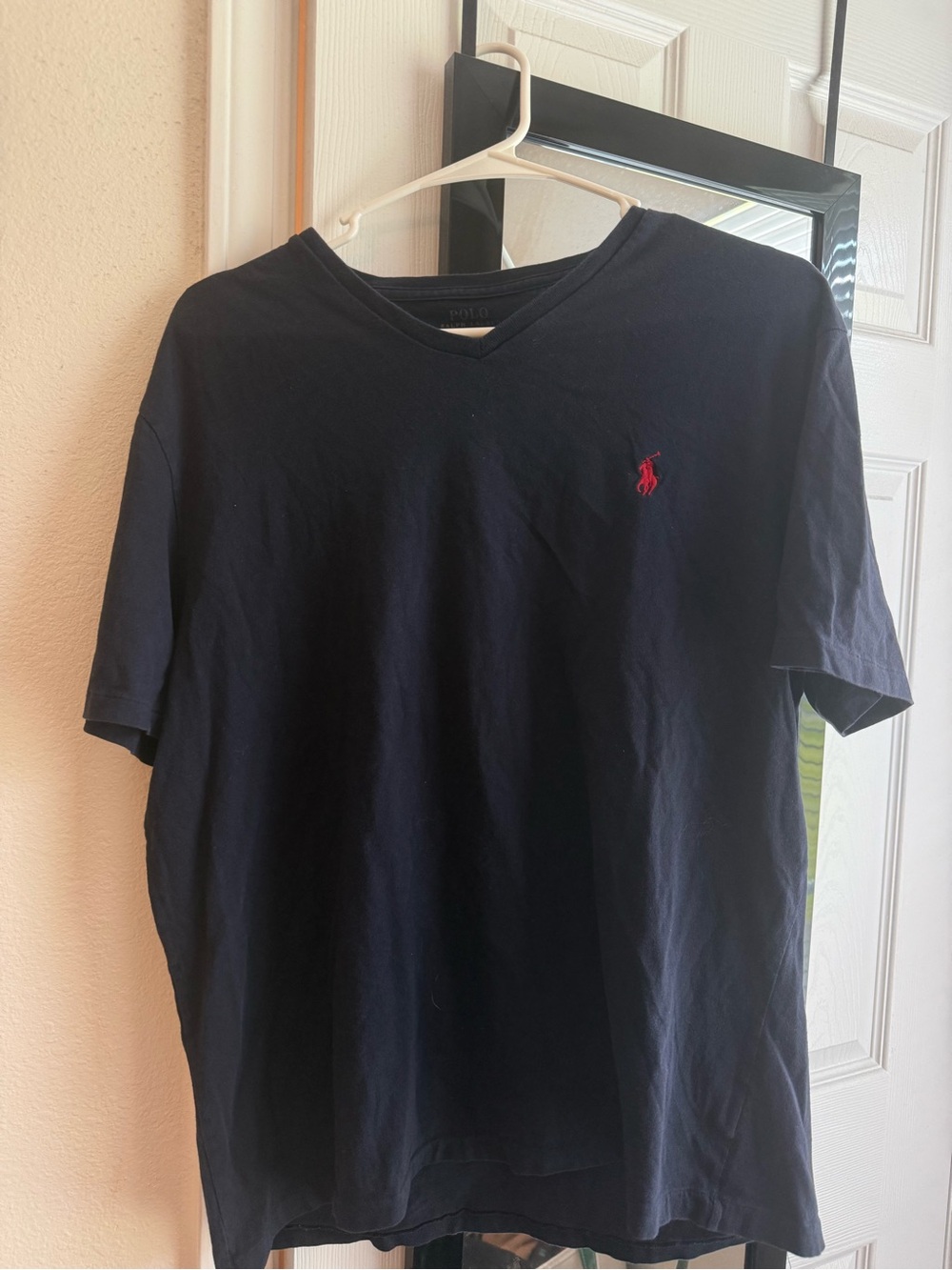 Ralph Lauren Navy V-Neck Short Sleeve Tee with Red Pony